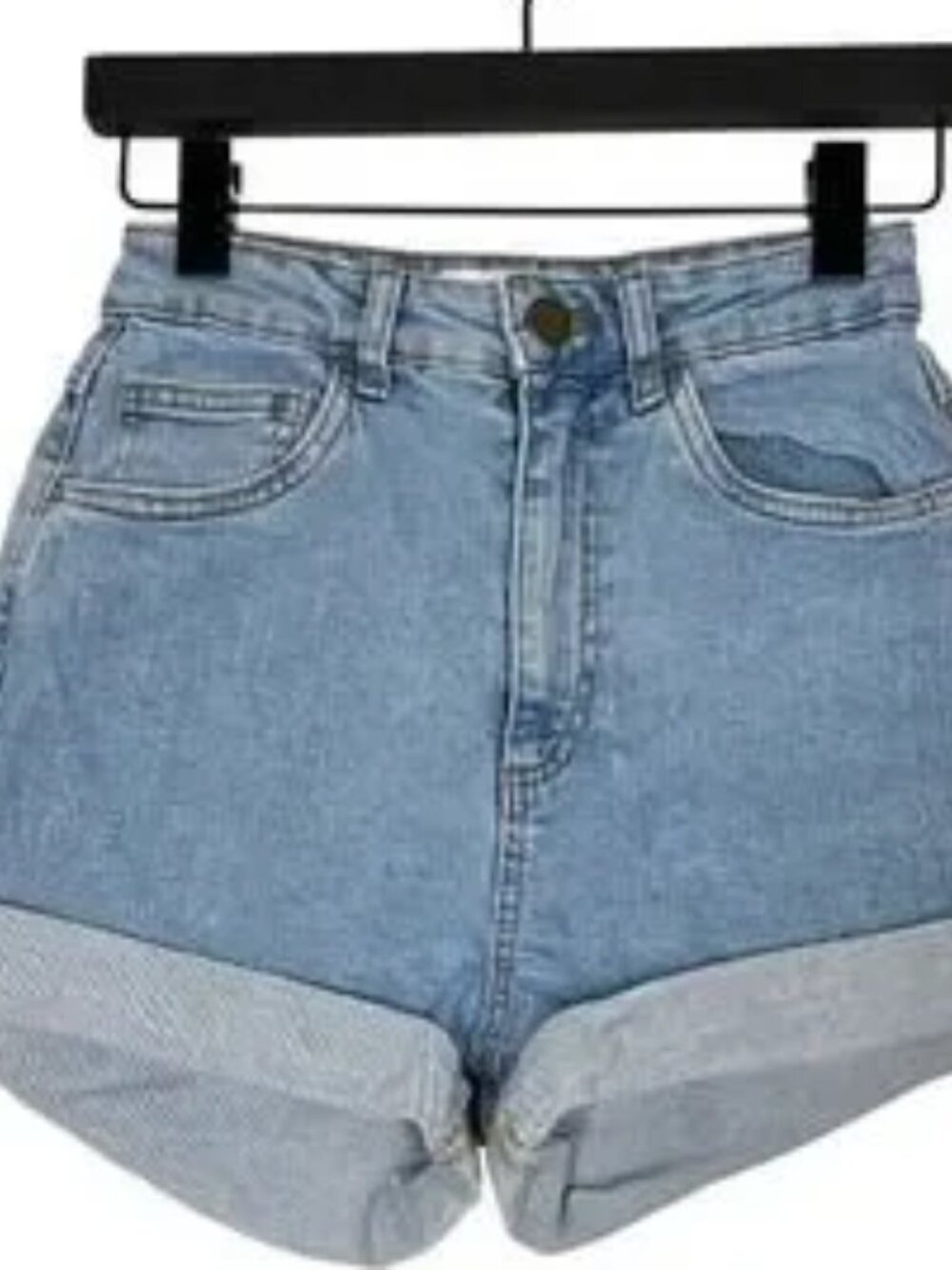Cotton On High Rise Stretch Denim Shorts Light Wash Blue Cuffed Size US 4